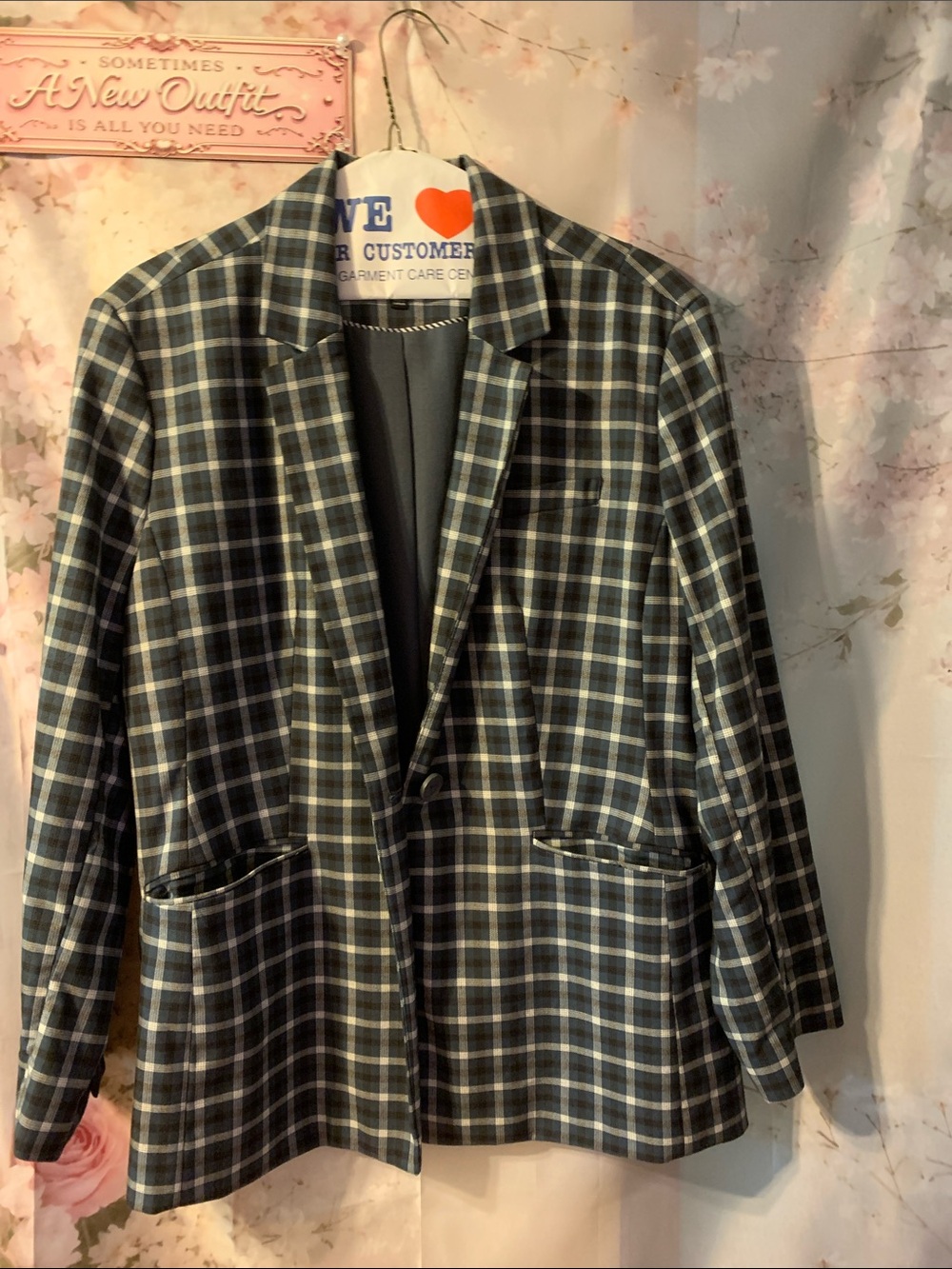 The Limited Plaid Blazer in Blue, little Black & White